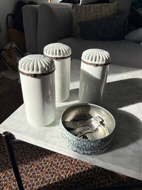Set of Three White Ceramic Vanity Jars with Decorative Lids for DIY candles!